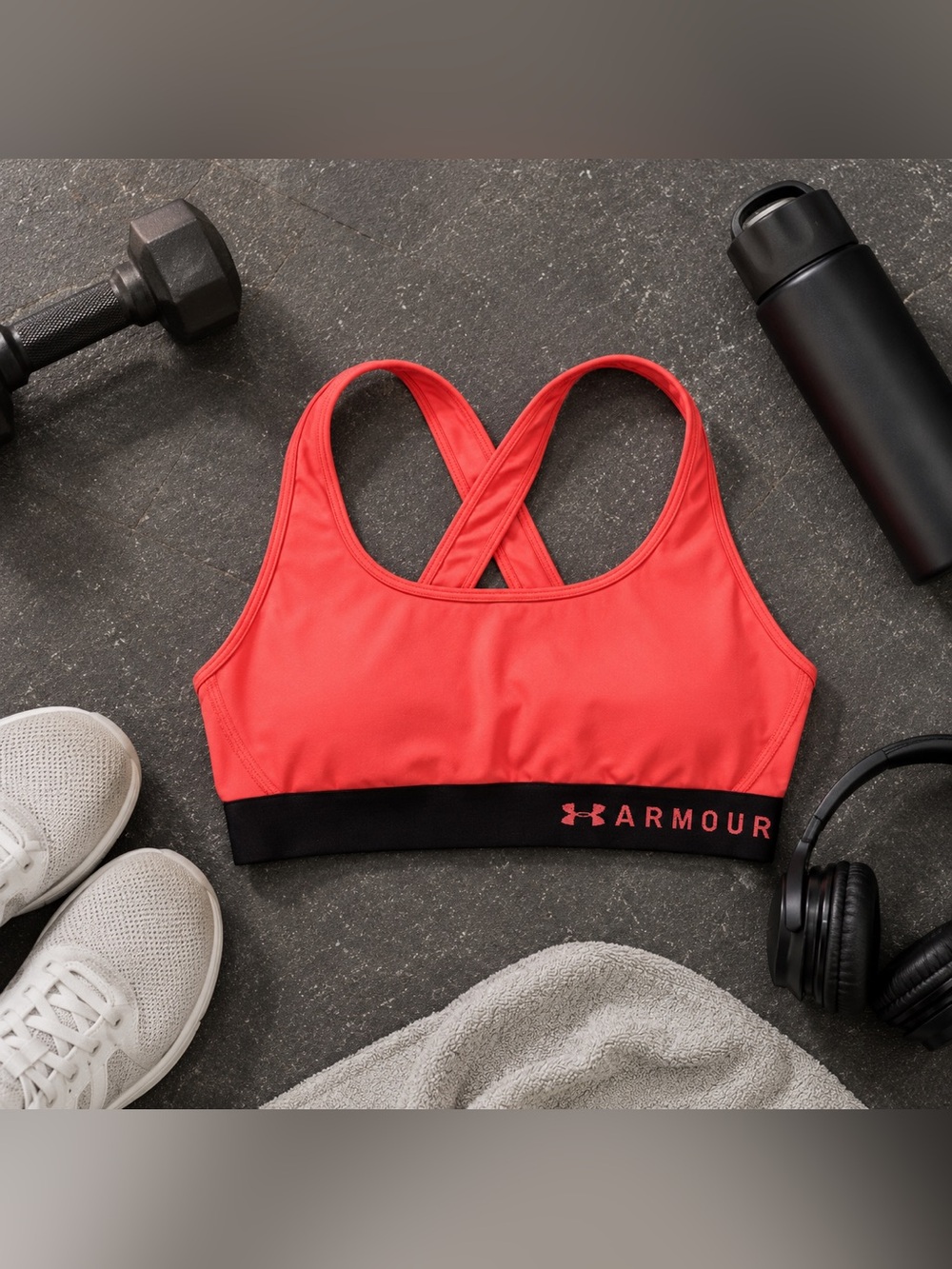Under Armour Sports Bra Small Coral Pink Crossback Compression Logo Band